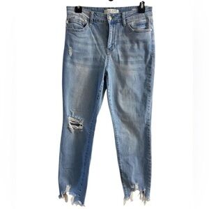 Judy Blue Boyfriend fit Sky Blue Distressed Cropped Jeans Sz 28